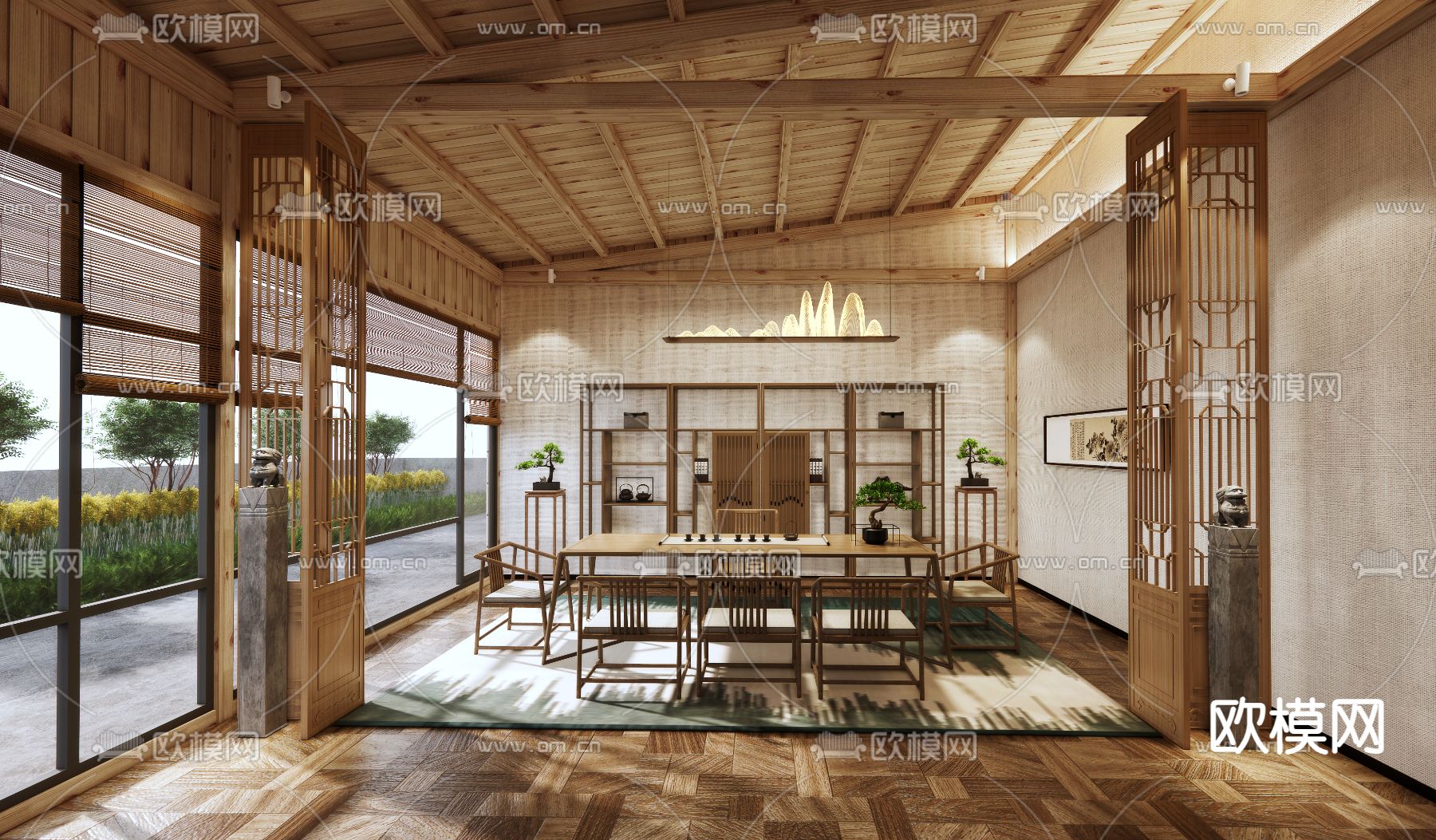 新中式茶室su模型