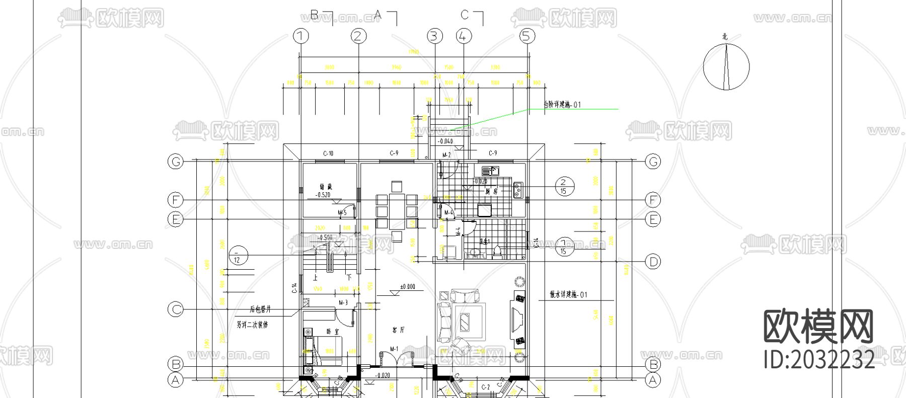 别墅建筑cad施工图下载（渲染图2）