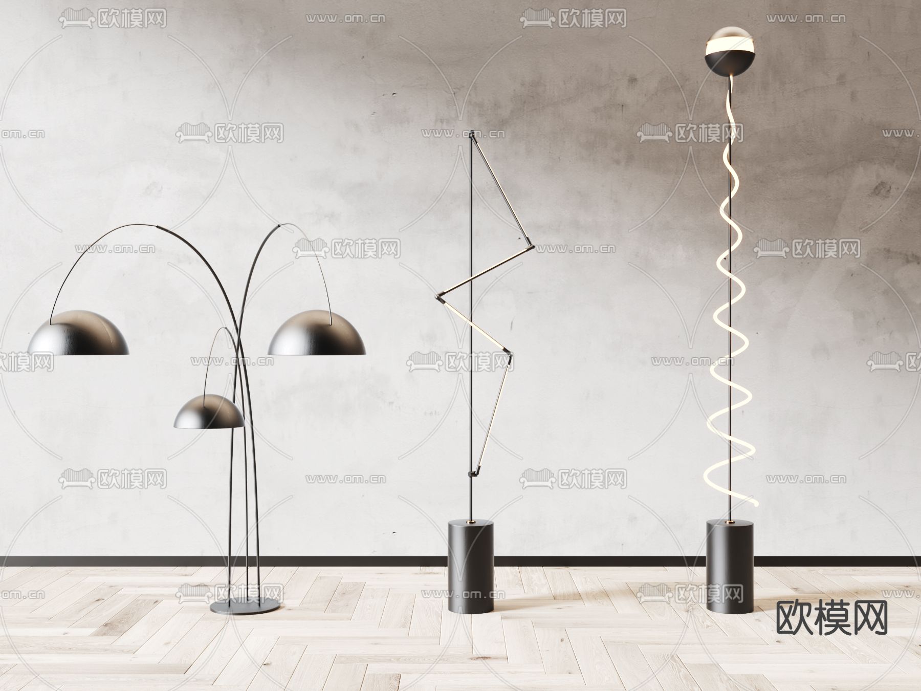现代金属落地灯su模型下载（渲染图1）