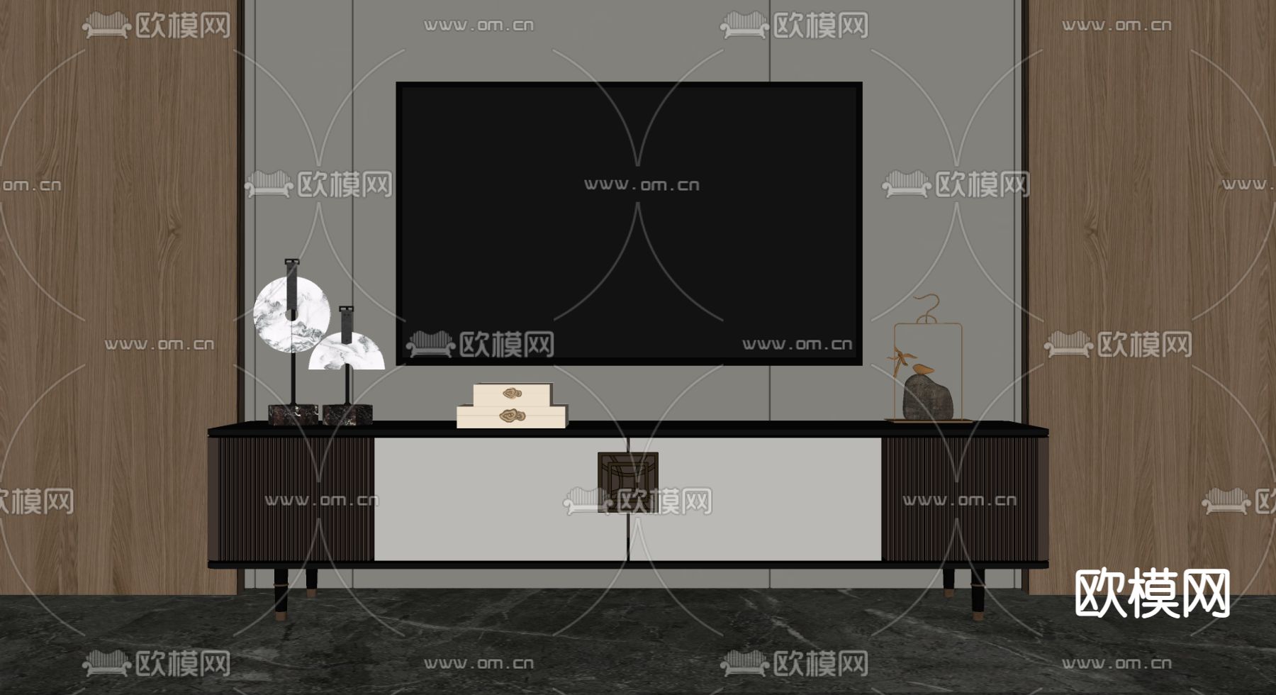现代轻奢电视柜su模型