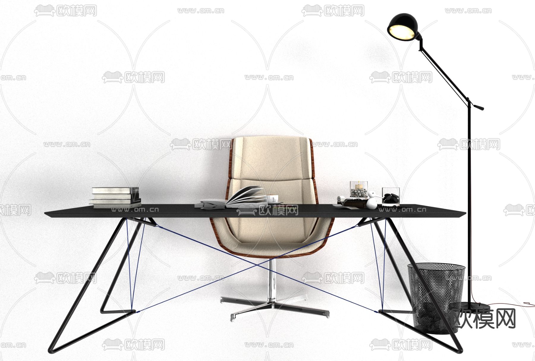 现代极简书桌椅免费3d模型下载