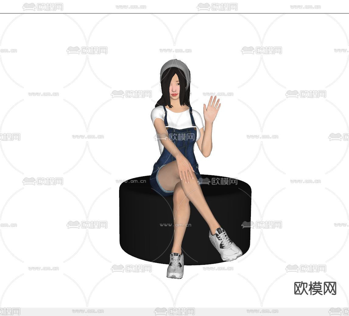 现代美女人物su模型下载（渲染图2）