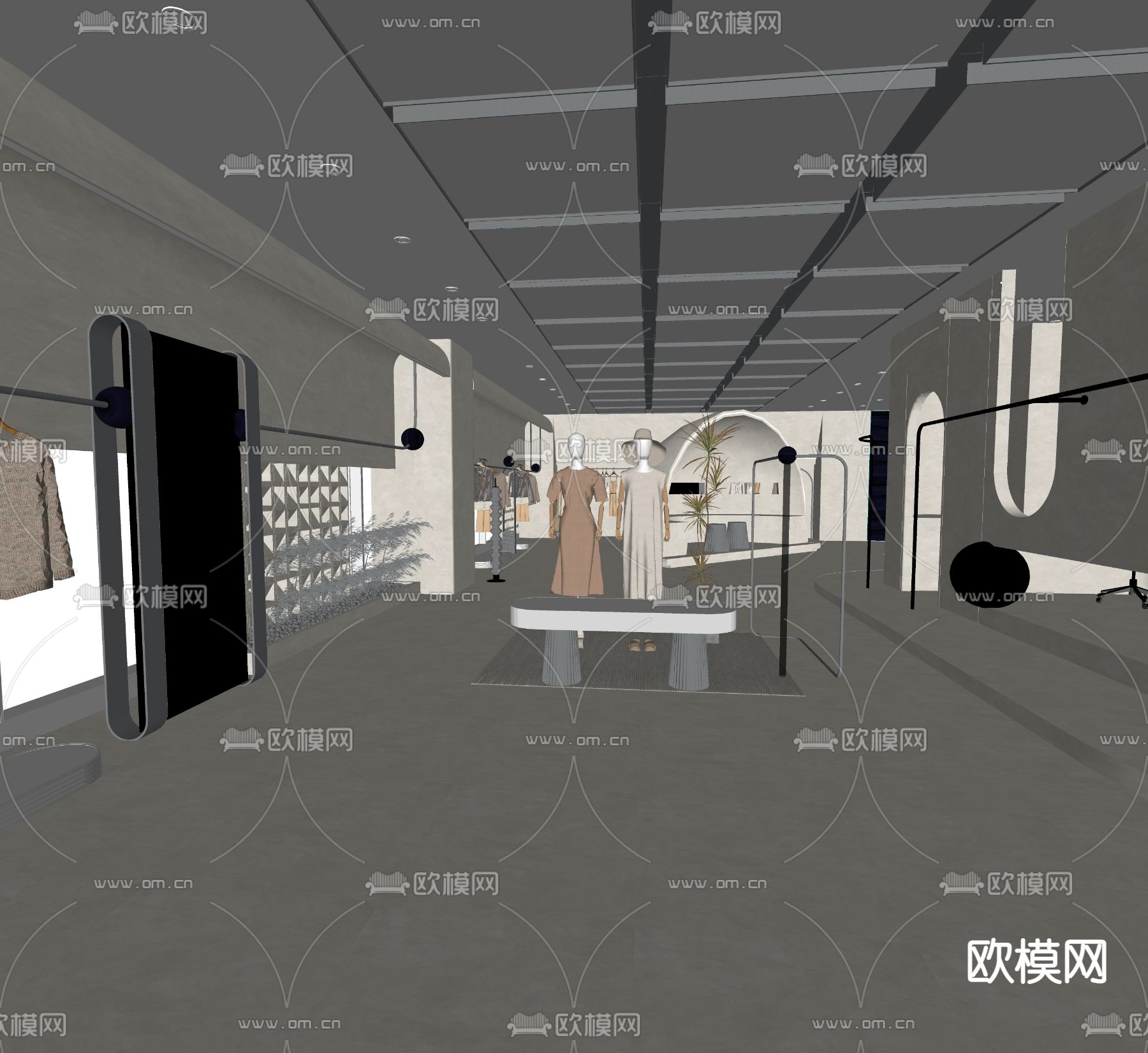 侘寂风服装店su模型下载（渲染图4）