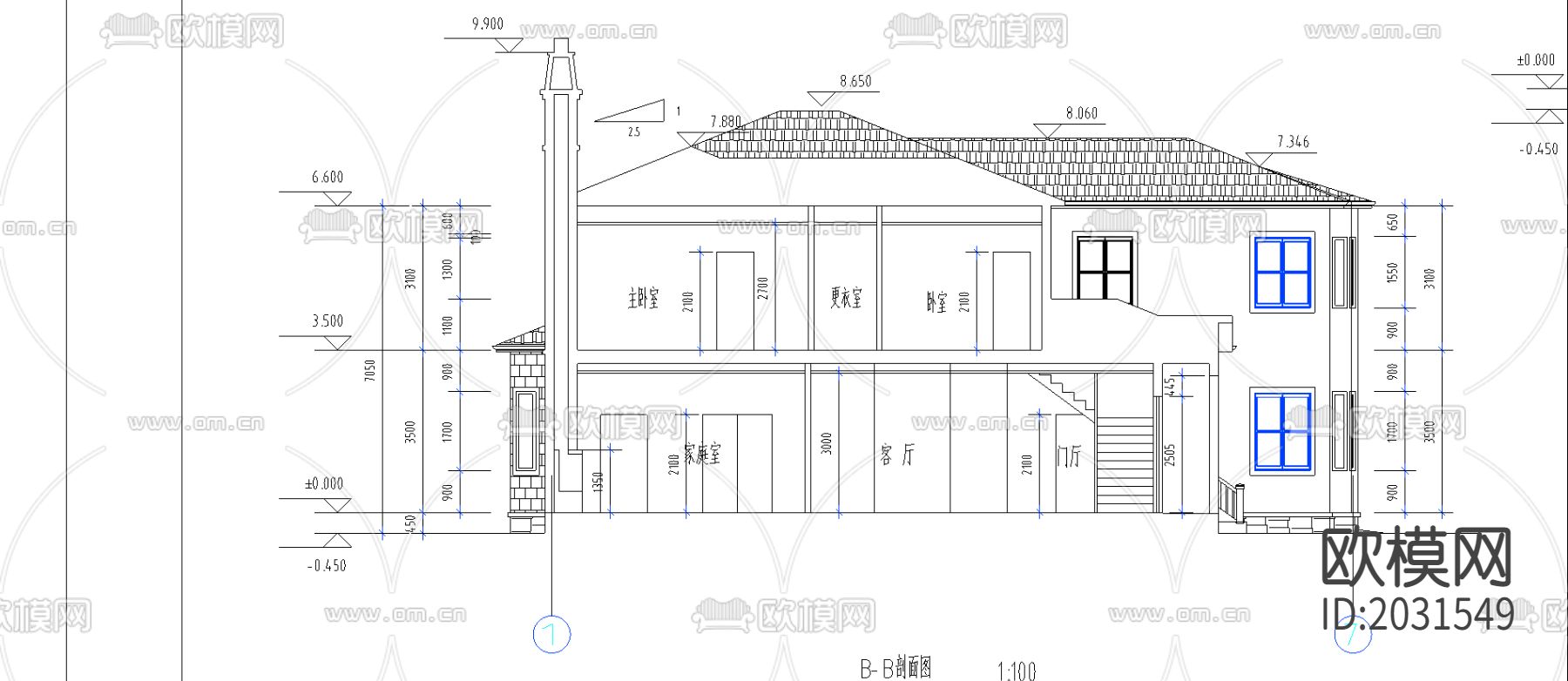 宾馆别墅cad施工图下载（渲染图3）