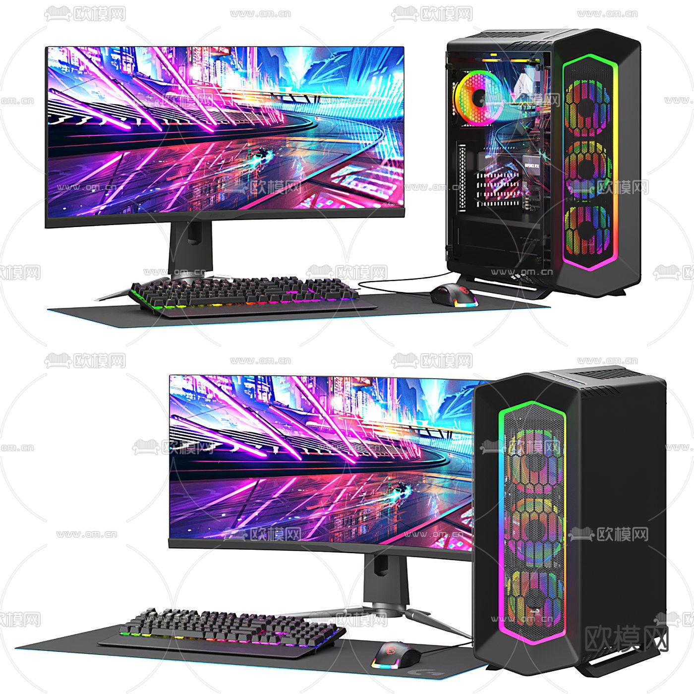 现代台式游戏电脑主机3d模型