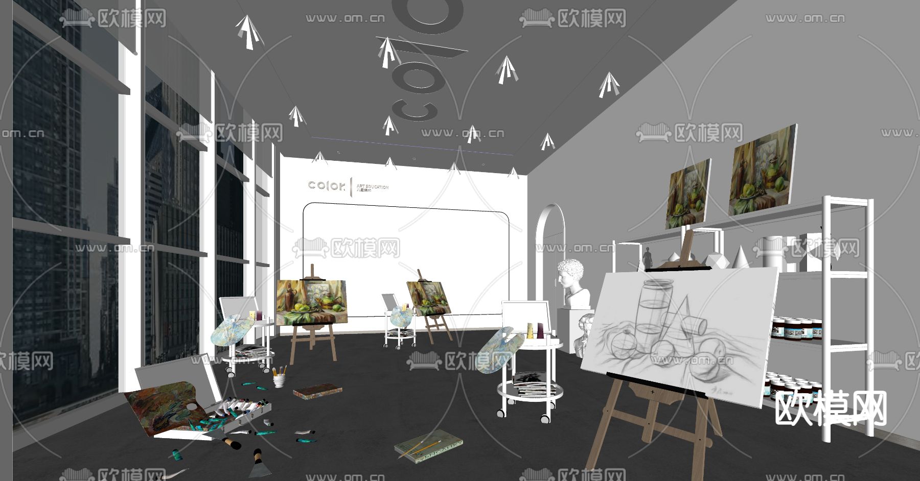 现代美术馆画室su模型下载（渲染图2）