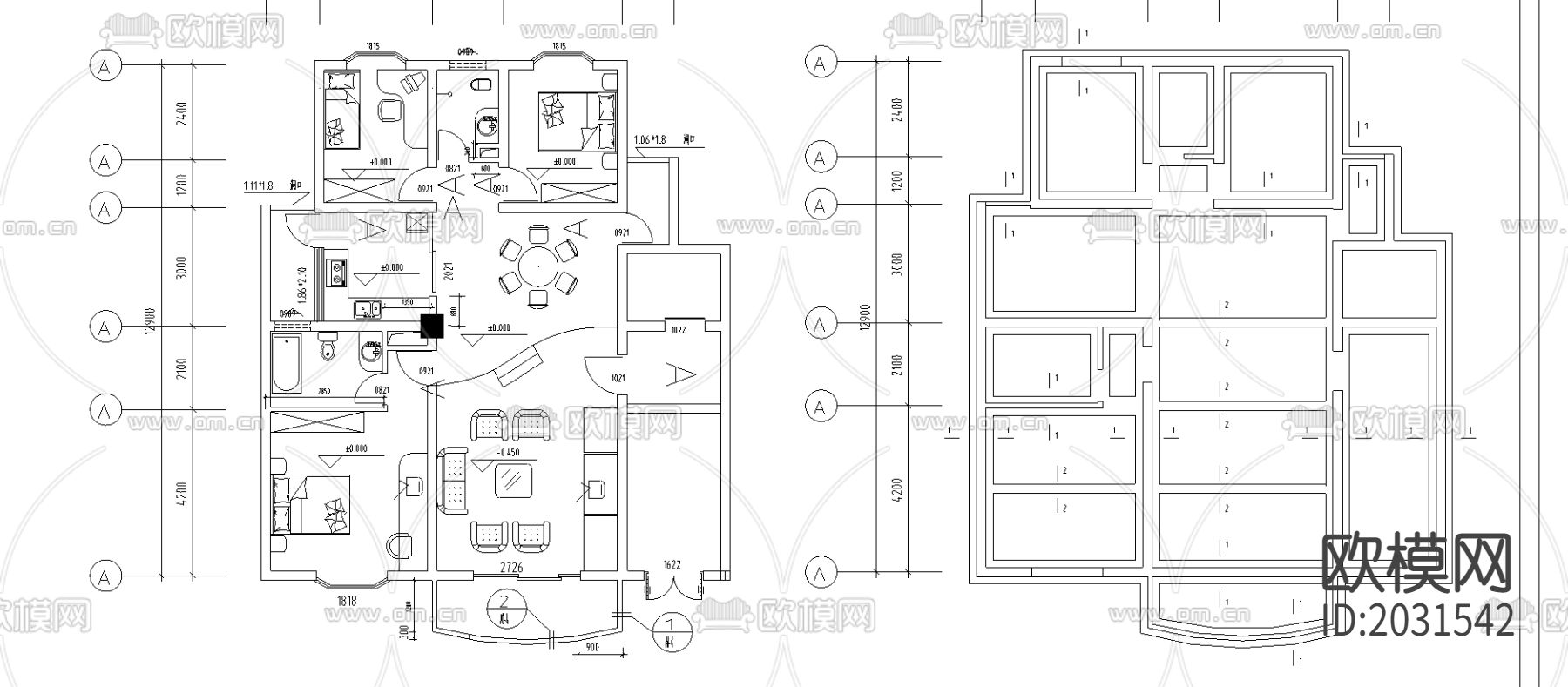 别墅cad平面布置图下载（渲染图1）