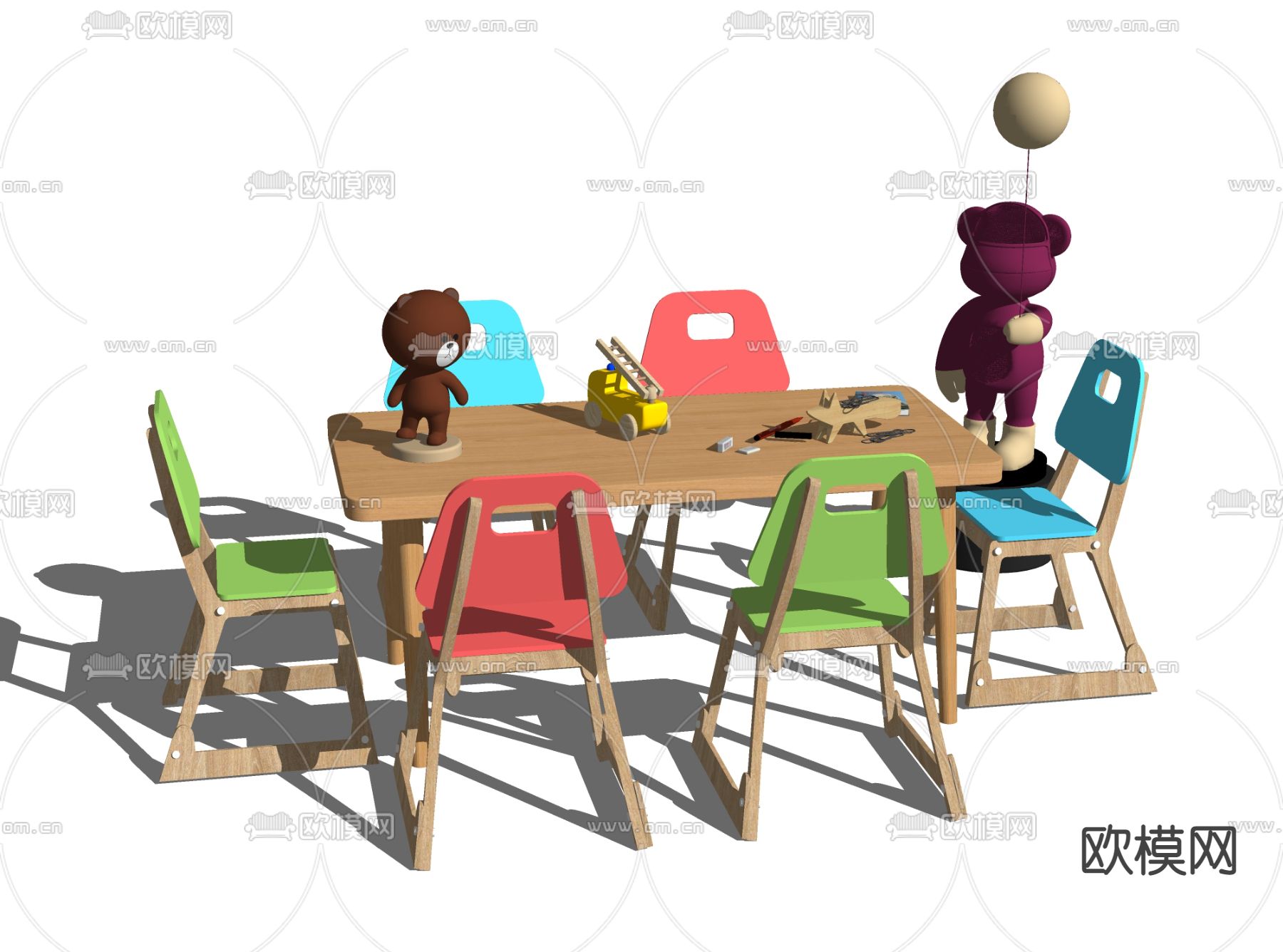 现代儿童桌椅su模型下载（渲染图2）