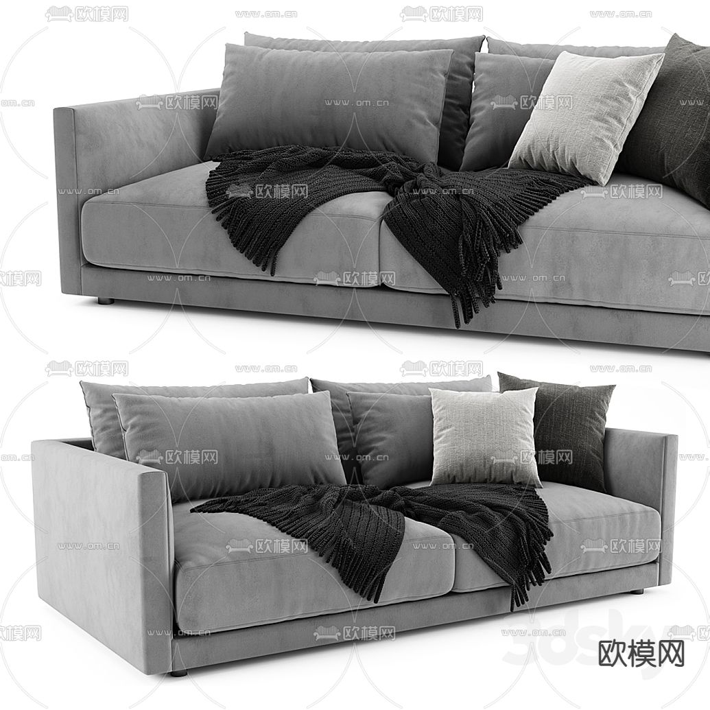 现代布艺双人沙发3d模型下载（渲染图2）