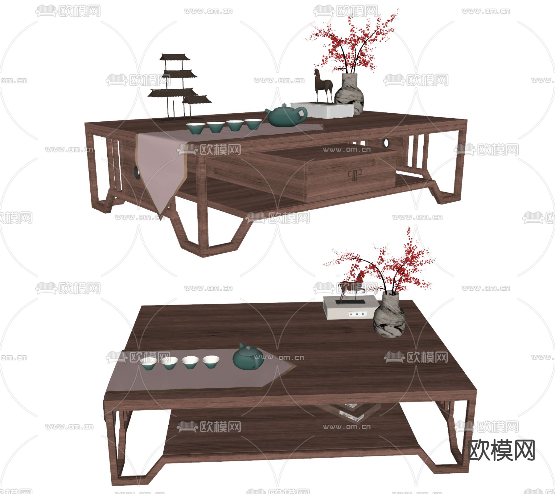 新中式茶几su模型