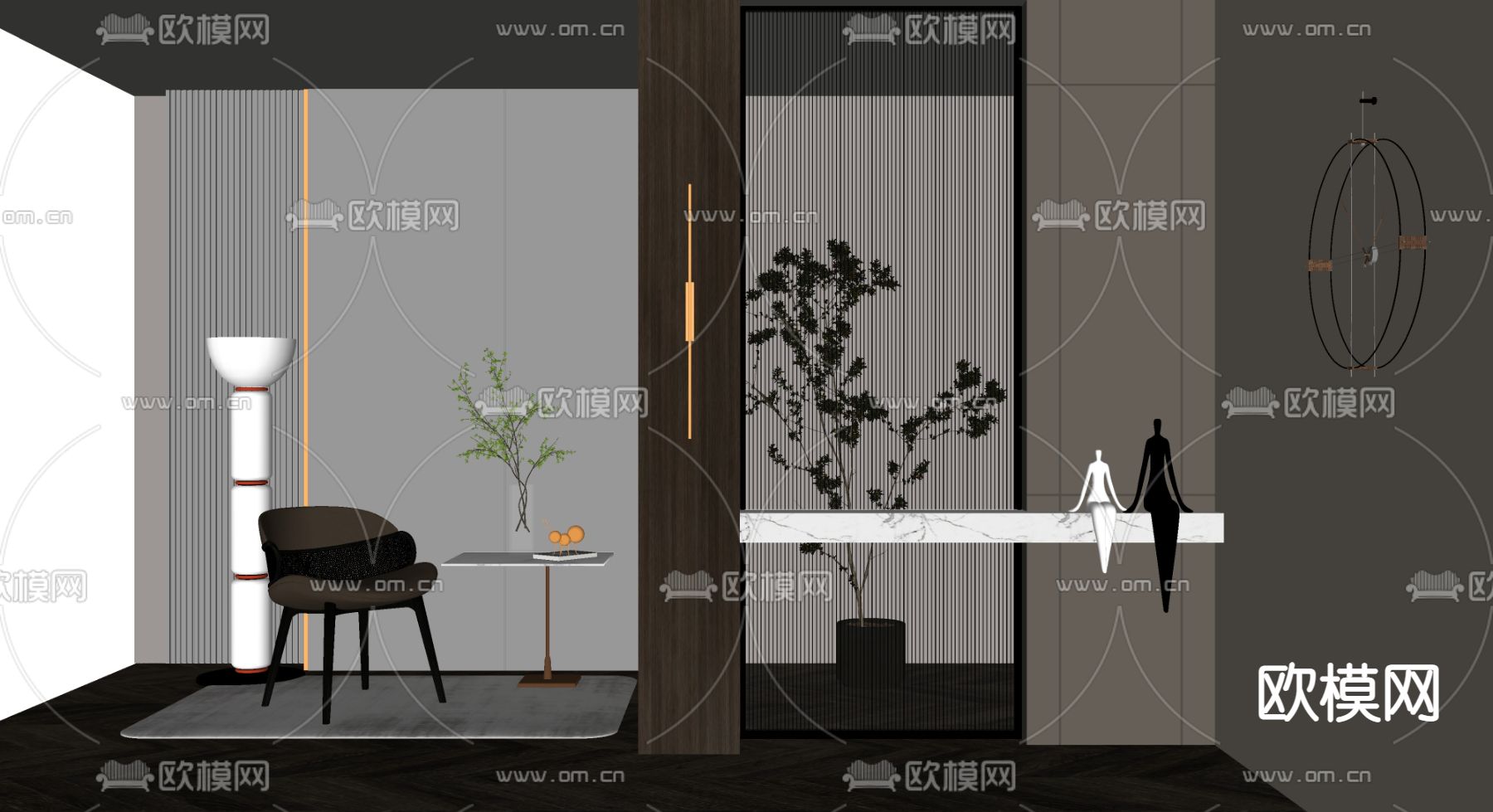 玄关玻璃屏风 隔断su模型下载（渲染图2）