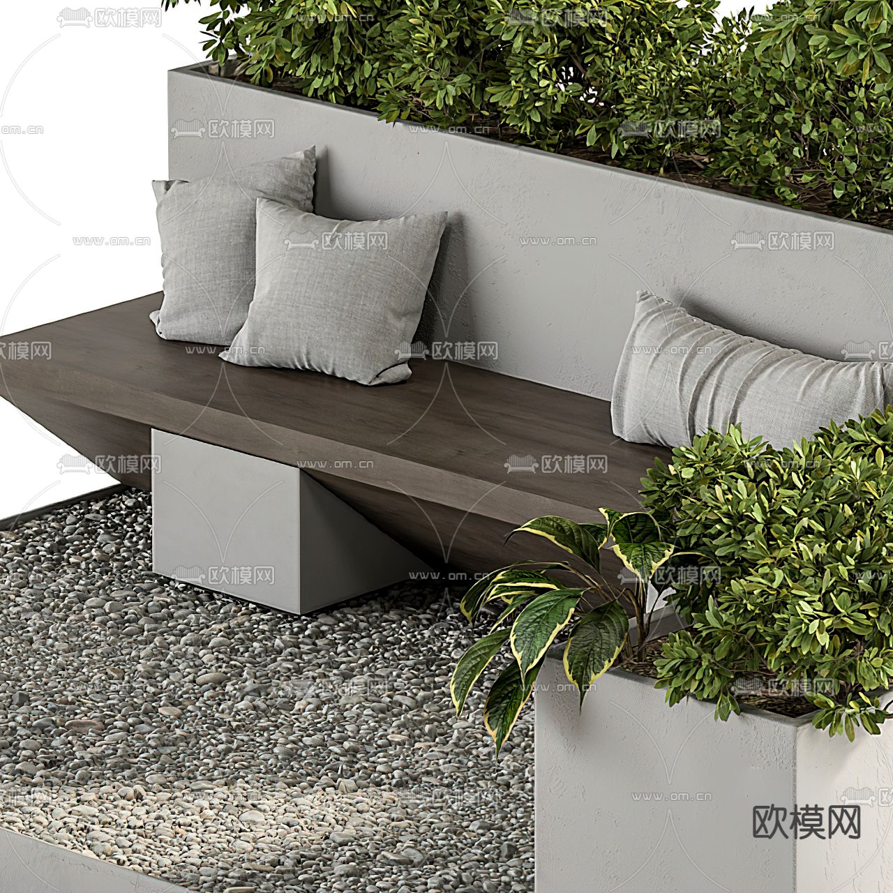 现代户外花坛座椅3d模型下载（渲染图3）