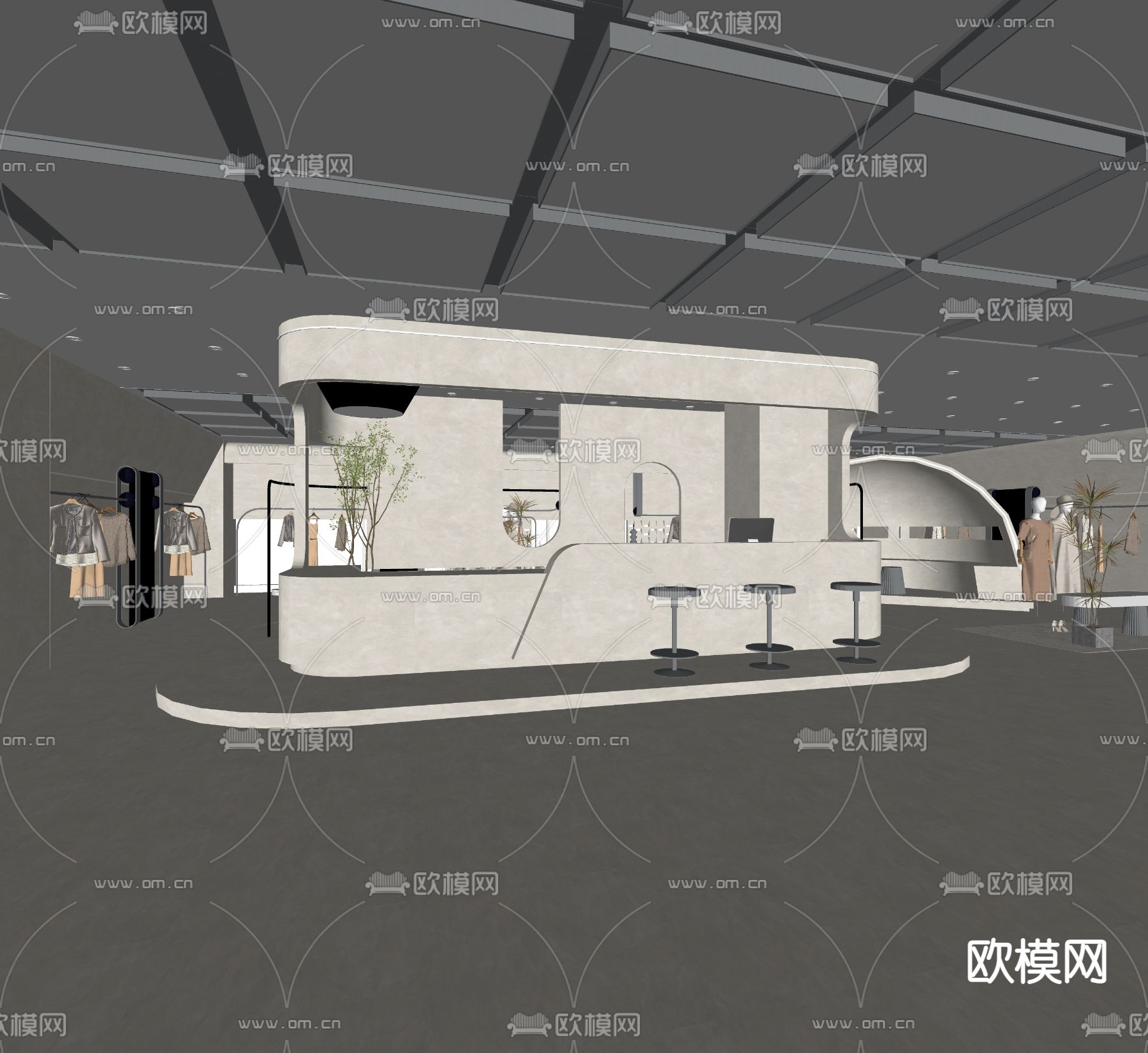 侘寂风服装店su模型下载（渲染图3）