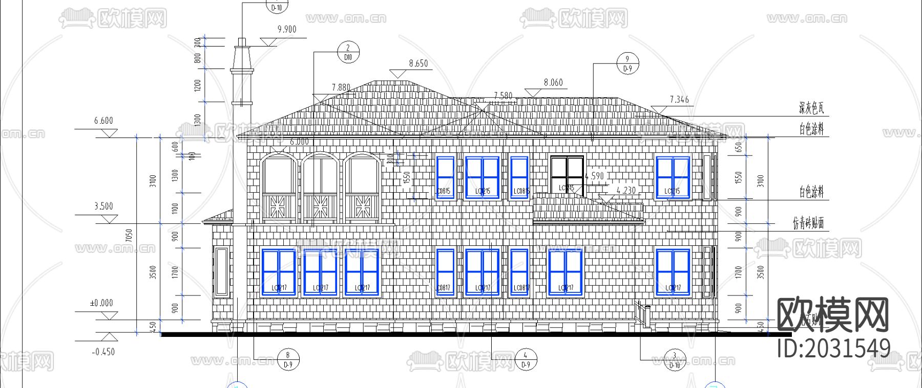 宾馆别墅cad施工图下载（渲染图2）