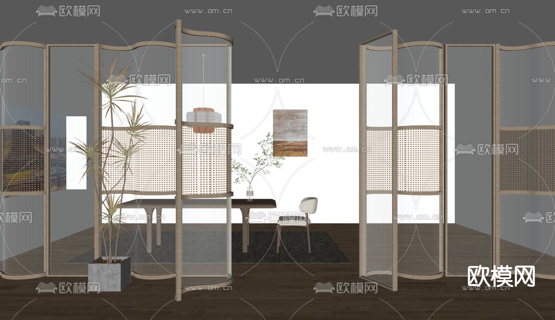 侘寂玻璃隔断susu模型下载（渲染图2）