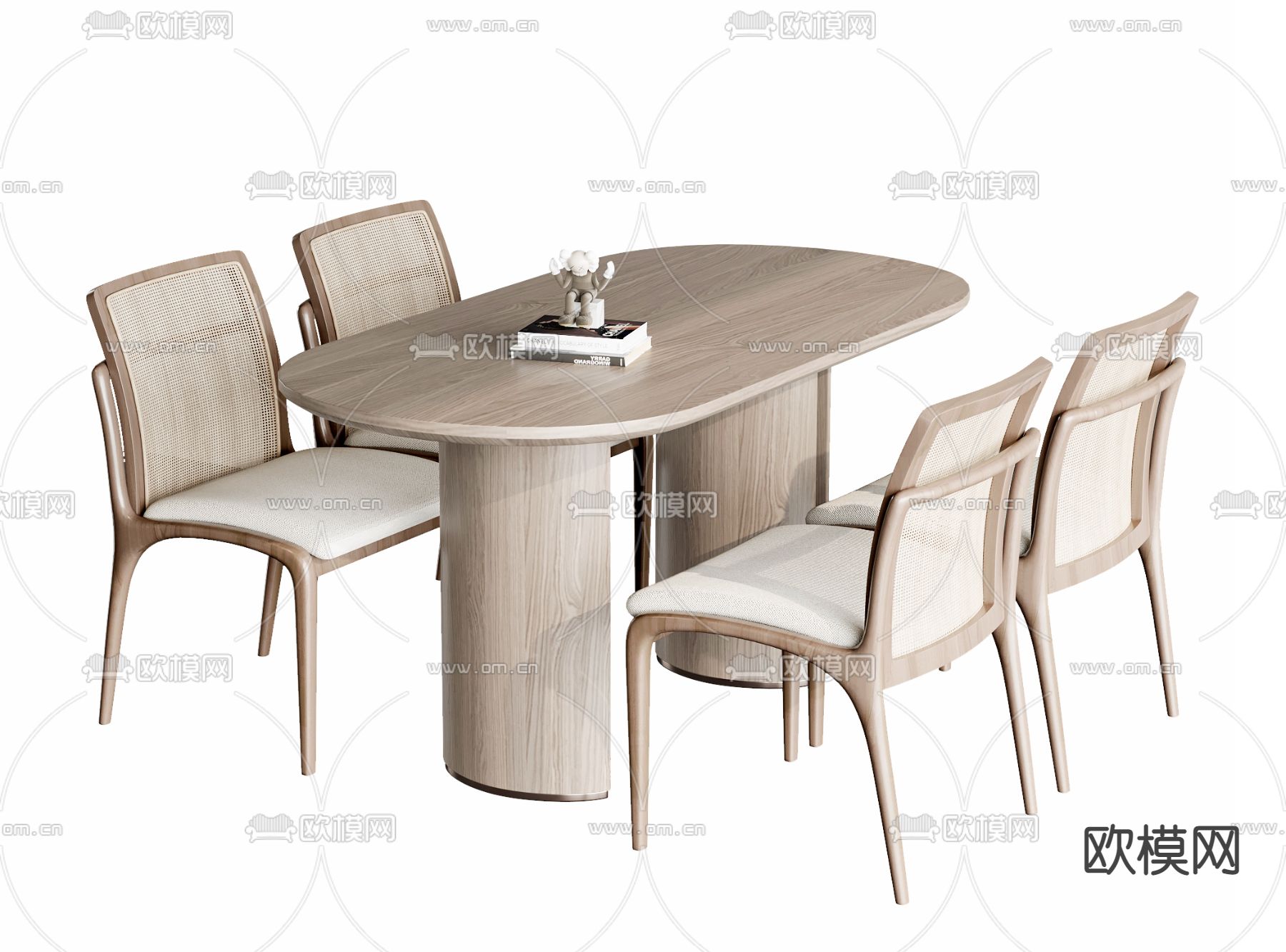 北欧原木餐桌椅3d模型下载