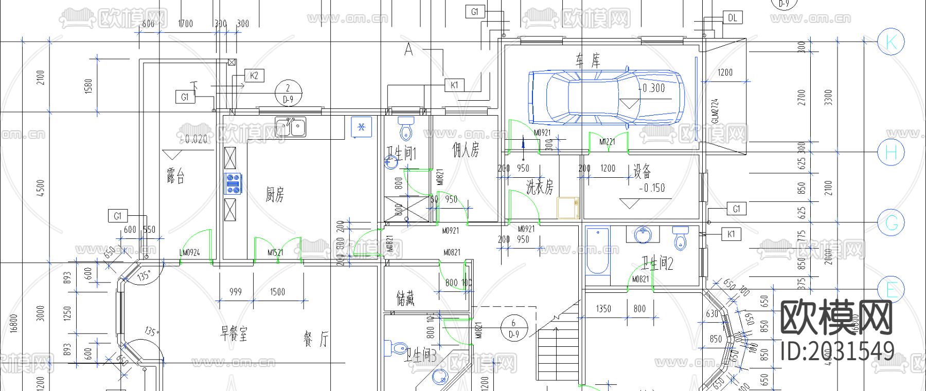 宾馆别墅cad施工图下载（渲染图1）