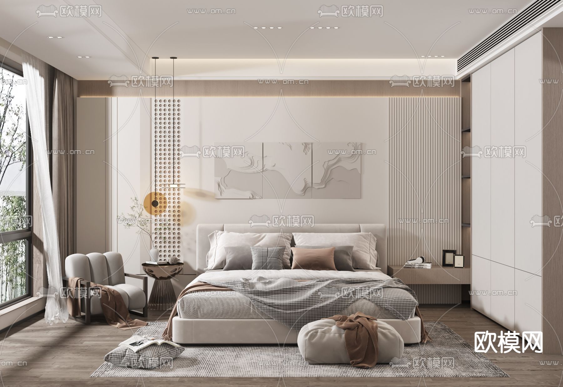侘寂风卧室3d模型下载