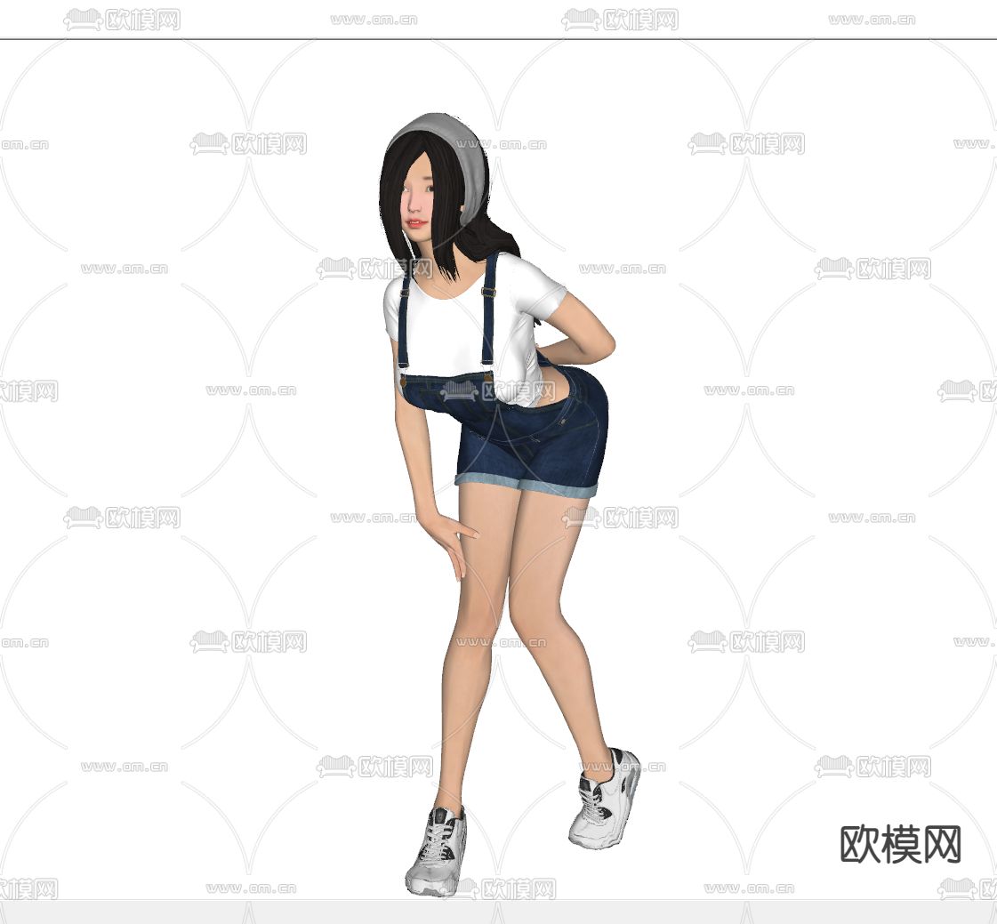 现代美女人物su模型下载（渲染图2）