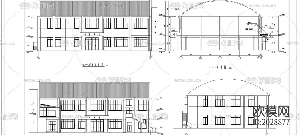中學操場與食堂建筑CAD施工圖下載(渲染圖2)