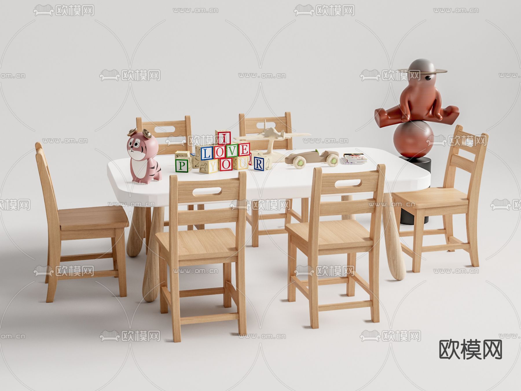 现代儿童桌椅su模型下载（渲染图1）