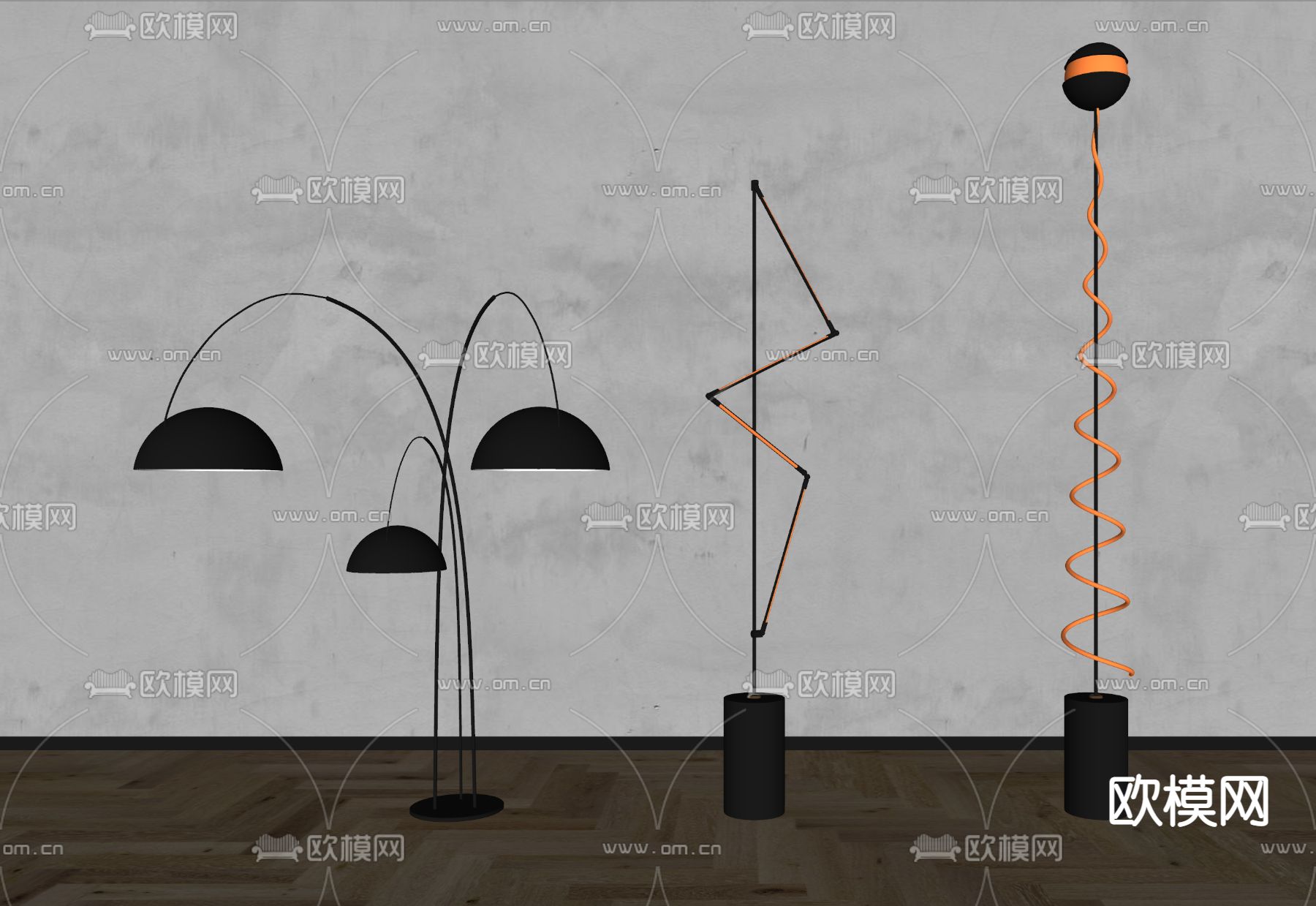 现代金属落地灯su模型下载（渲染图2）