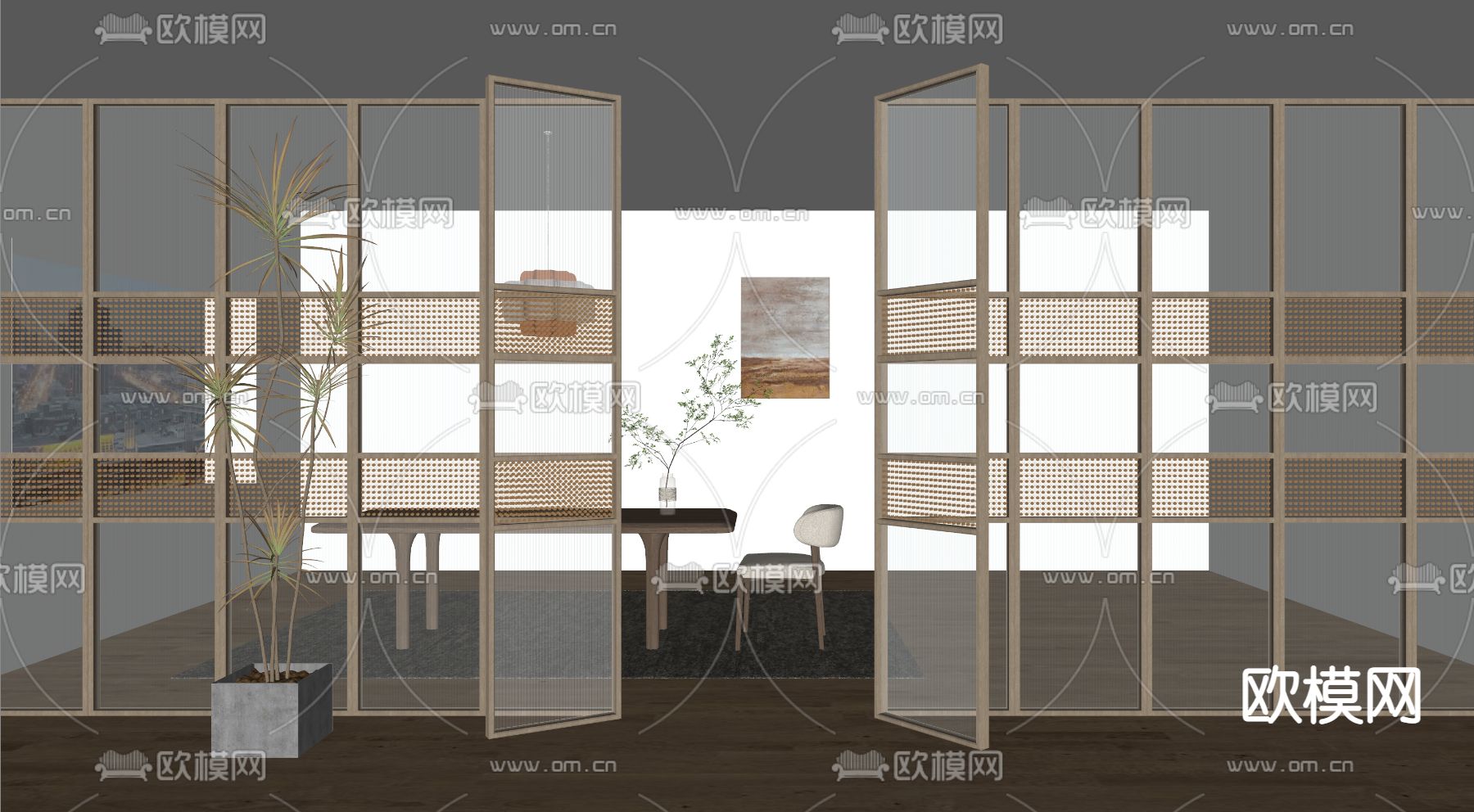 侘寂玻璃隔断susu模型下载（渲染图2）
