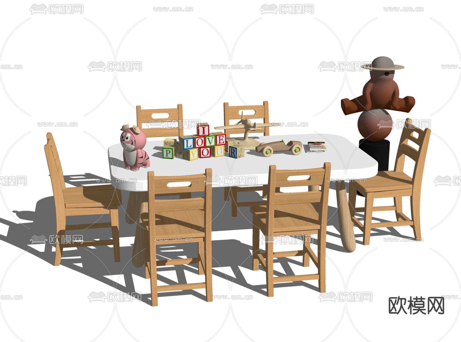 现代儿童桌椅su模型下载（渲染图2）