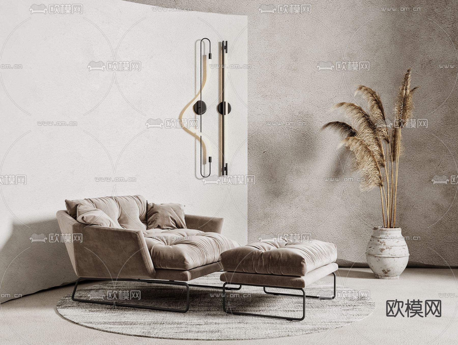 侘寂布艺休闲沙发3d模型下载