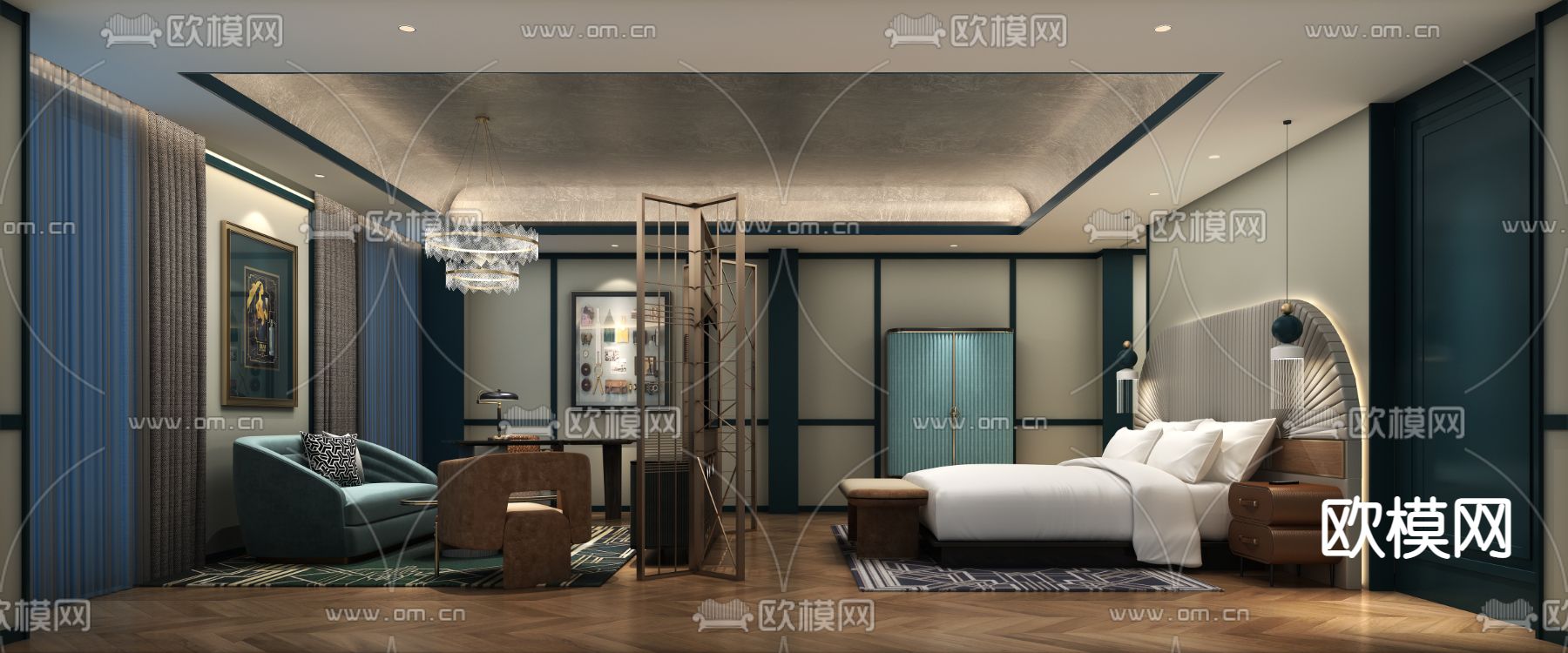 现代酒店客房免费3d模型下载（渲染图2）