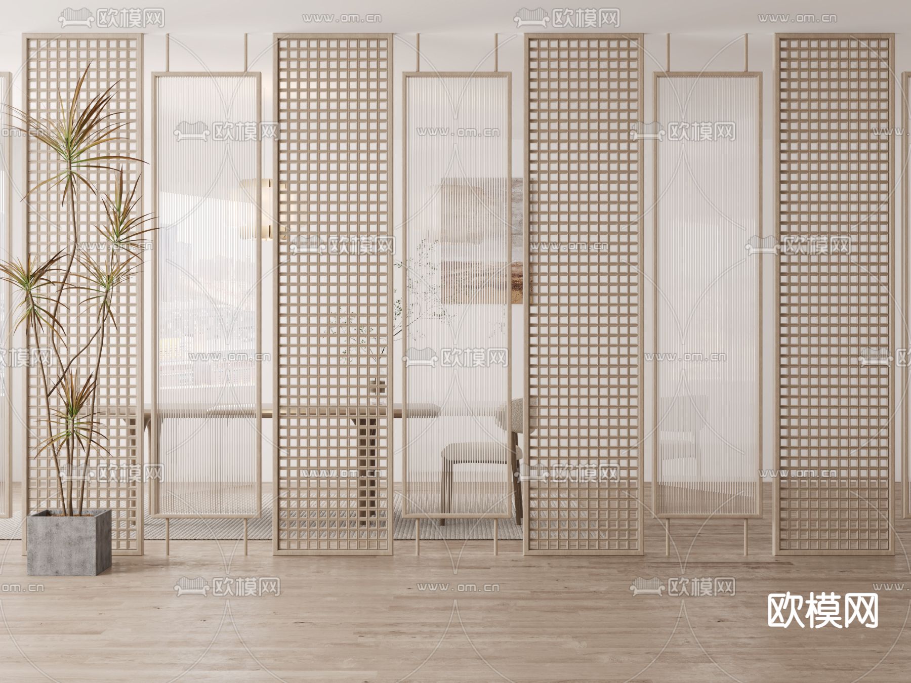侘寂玻璃隔断su模型下载（渲染图1）