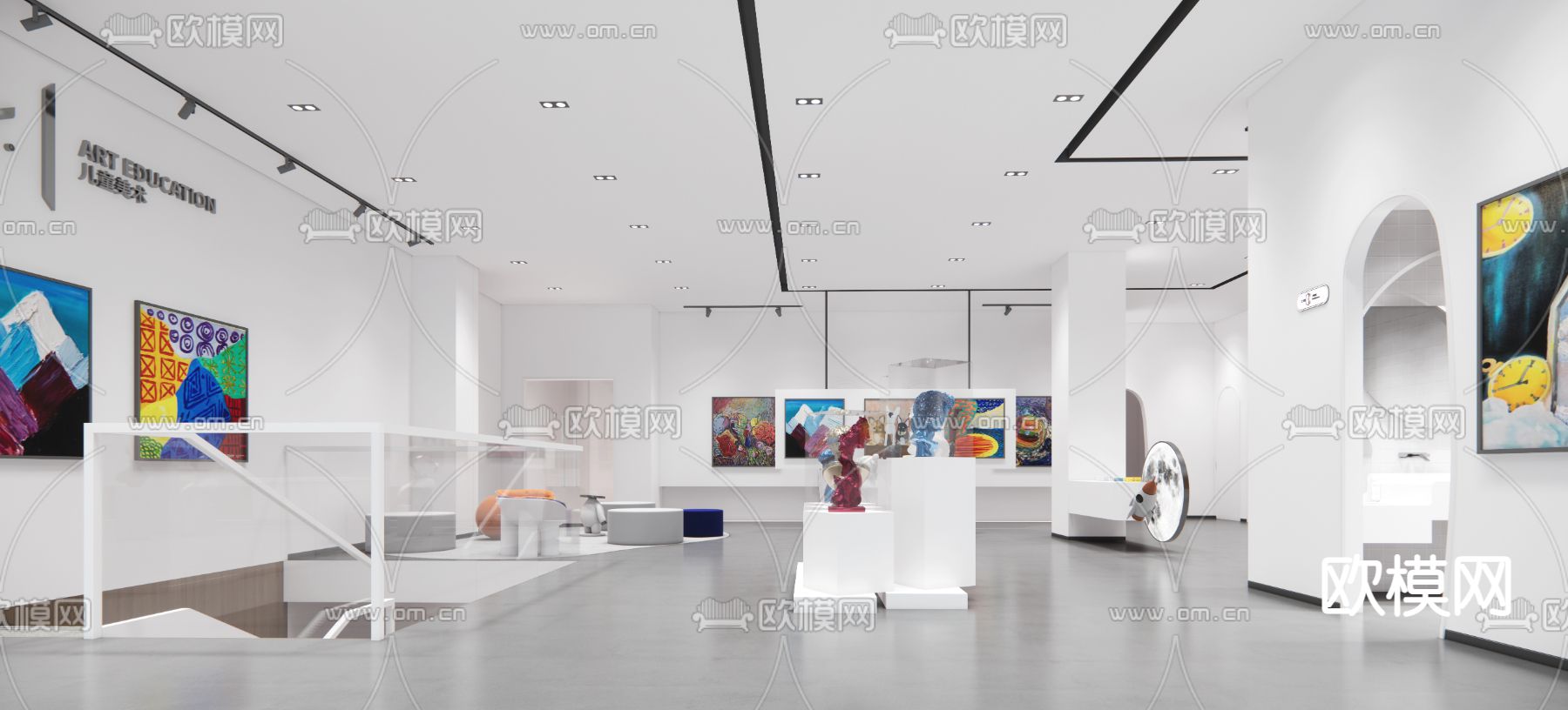 现代美术馆画展su模型下载（渲染图1）