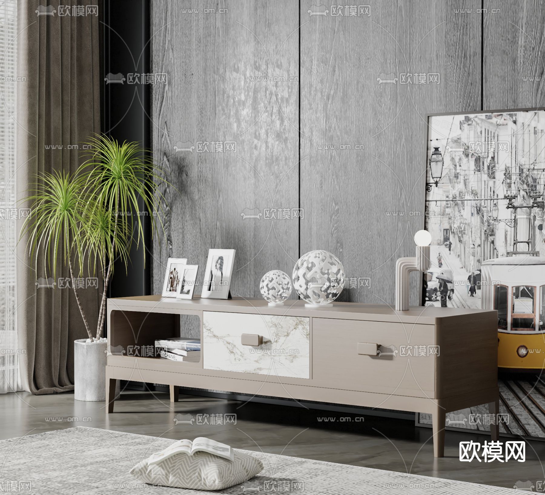 北欧原木电视柜3d模型下载