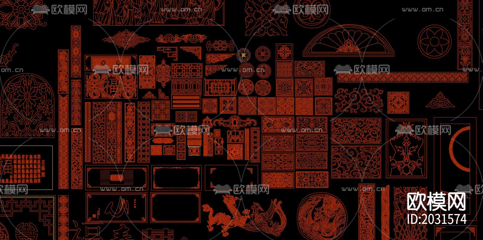 中式雕花平面cad图库下载（渲染图2）