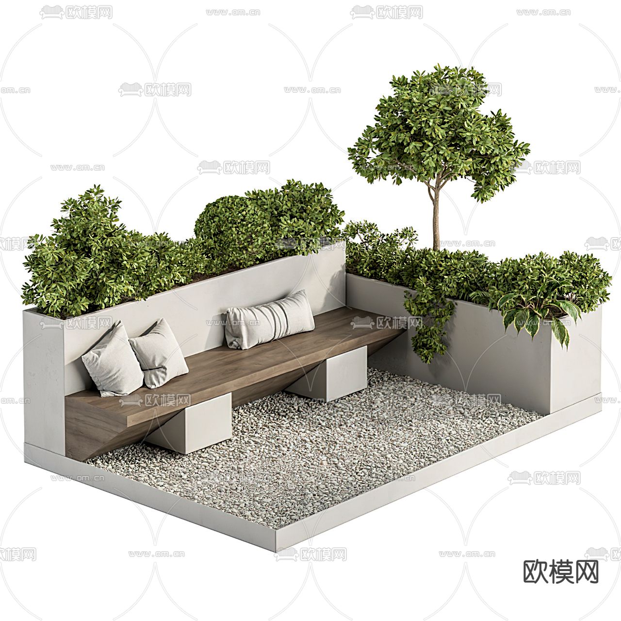 现代户外花坛座椅3d模型下载（渲染图2）