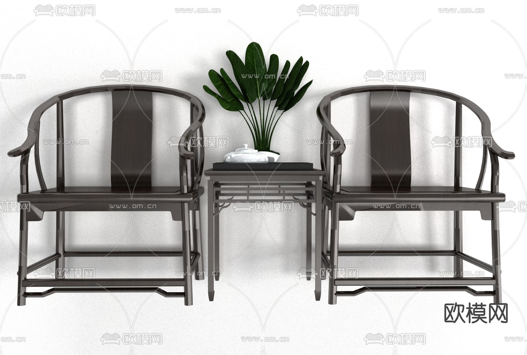 新中式实木休闲椅免费3d模型下载