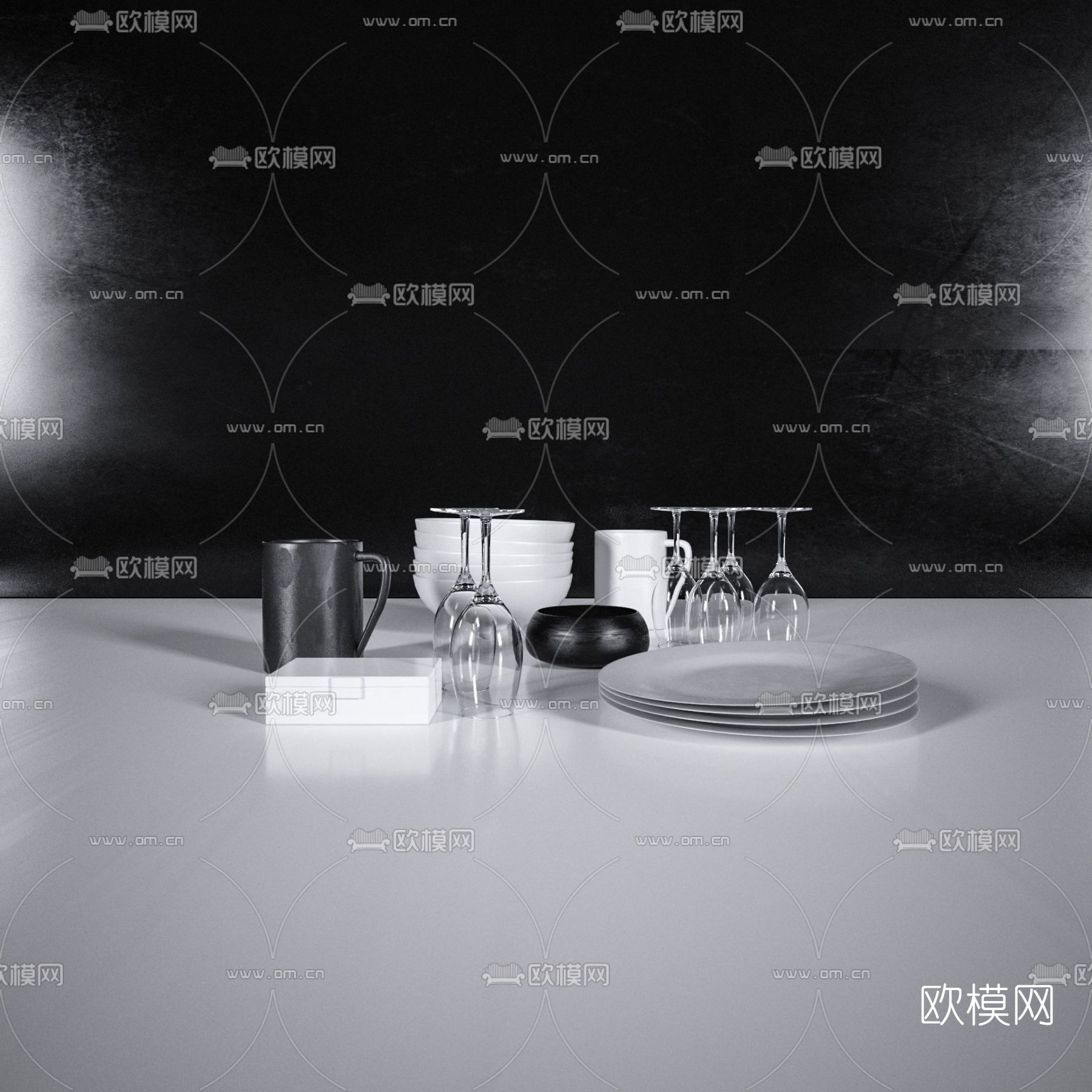 现代餐具免费3d模型下载