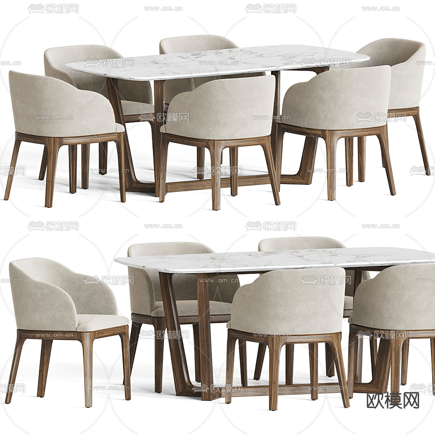 现代大理石餐桌椅3d模型下载（渲染图1）