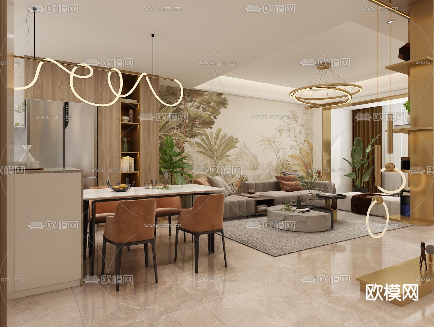 现代客餐厅书房免费3d模型下载（渲染图3）