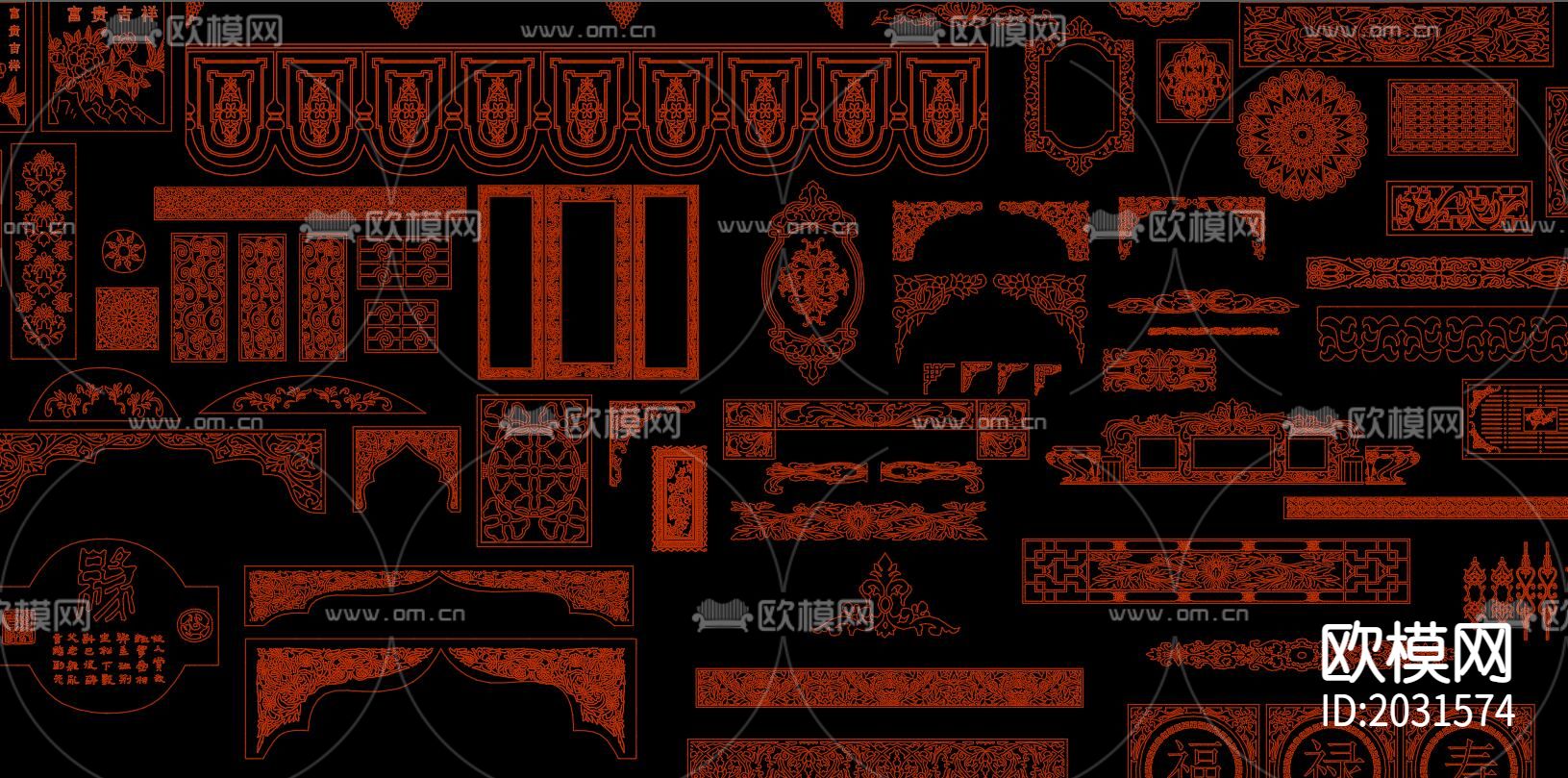 中式雕花平面cad图库下载（渲染图3）
