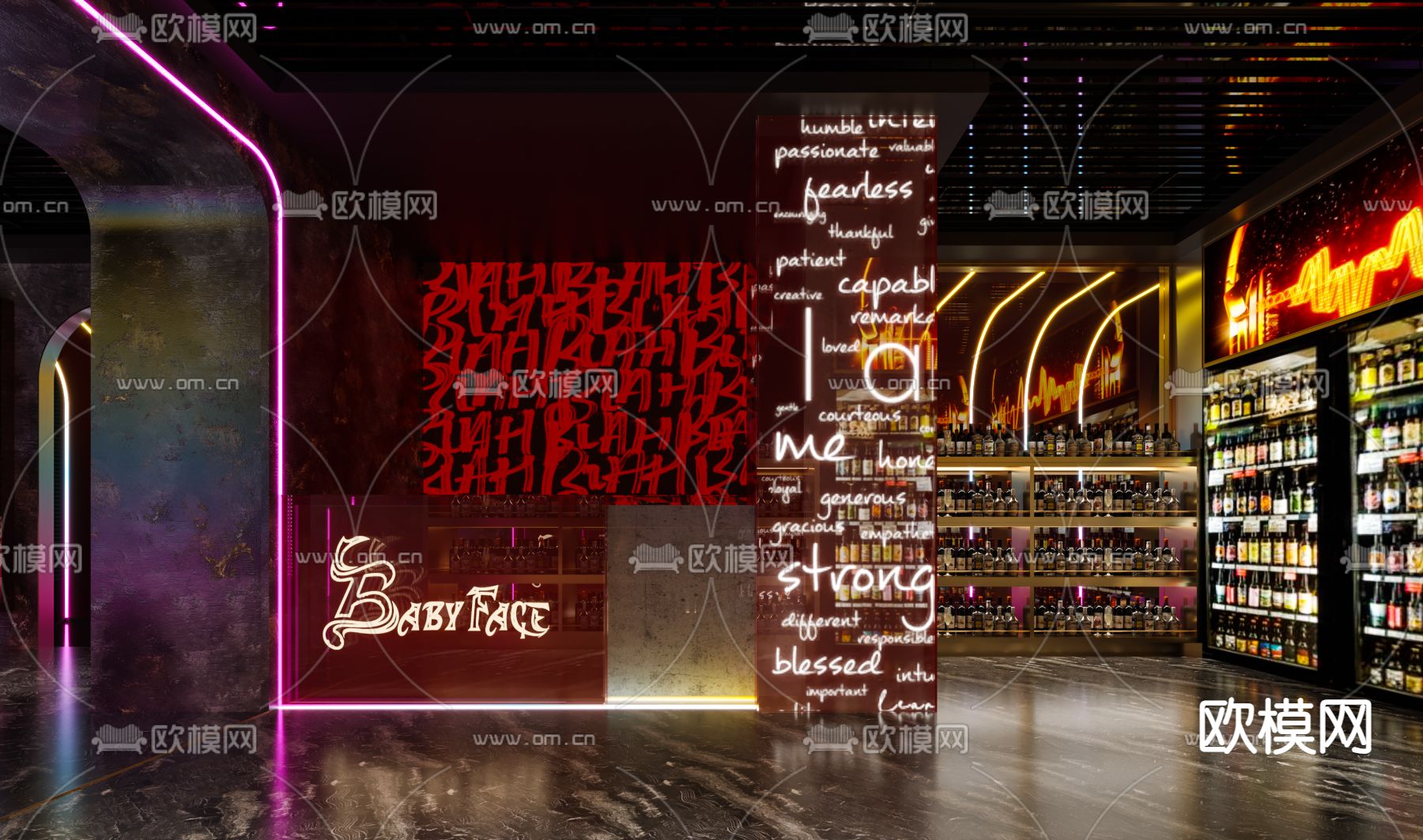 现代酒吧前台3d模型下载（渲染图1）