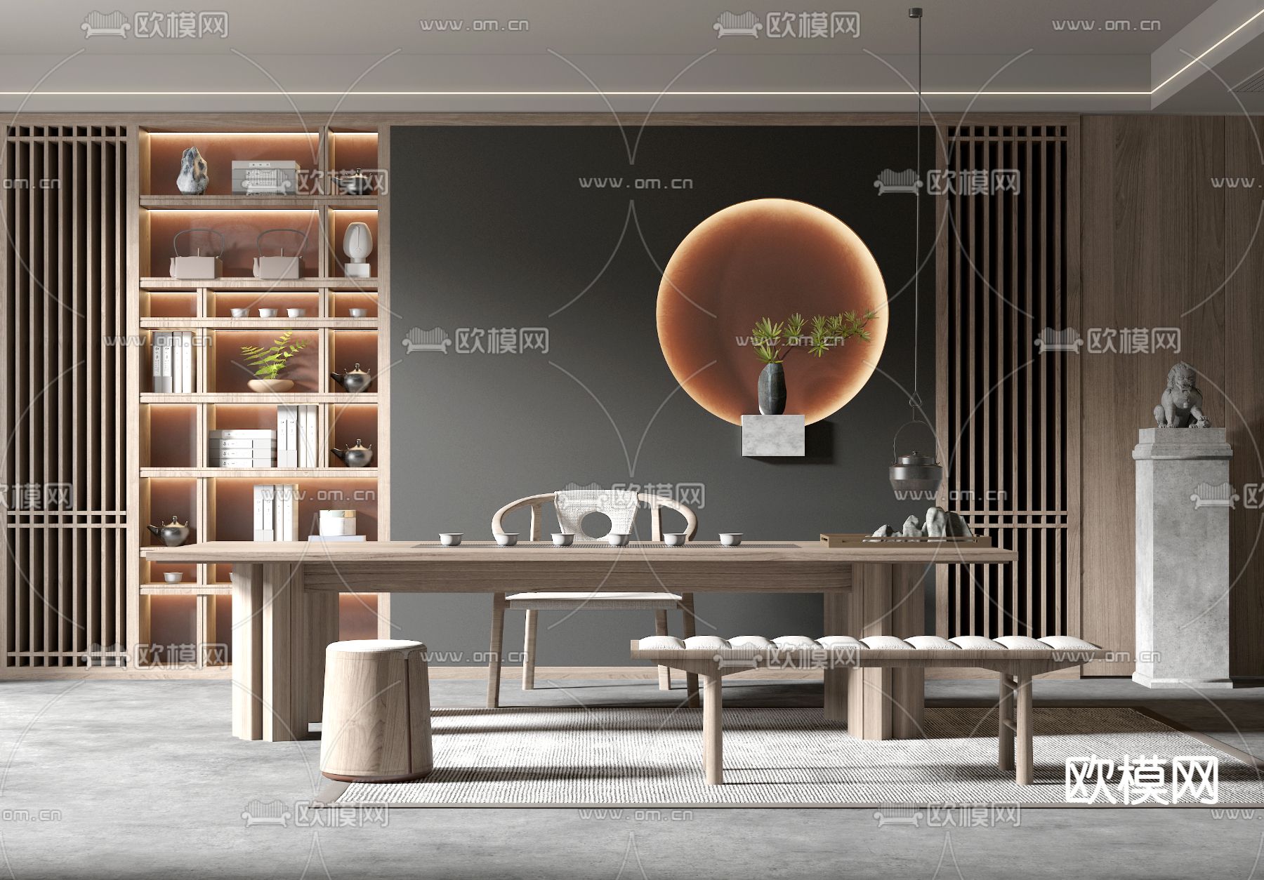 新中式实木茶桌椅3d模型下载