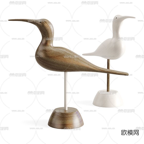 现代实木海鸟摆件3d模型下载(渲染图1)