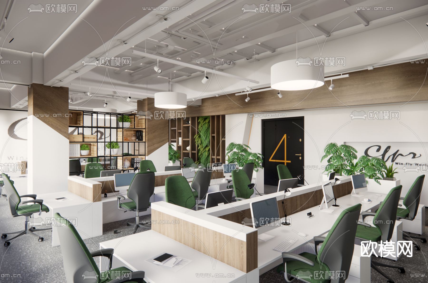 现代办公区su模型下载（渲染图1）