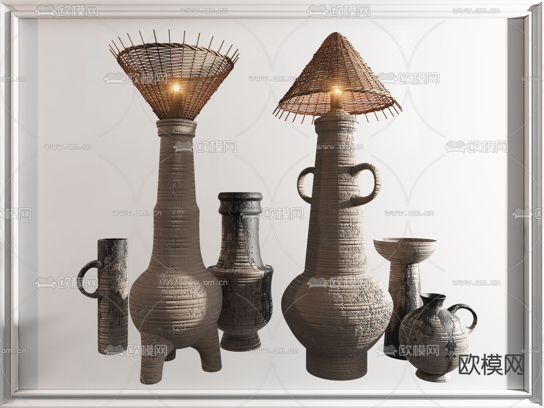 侘寂风藤编落地灯3d模型下载