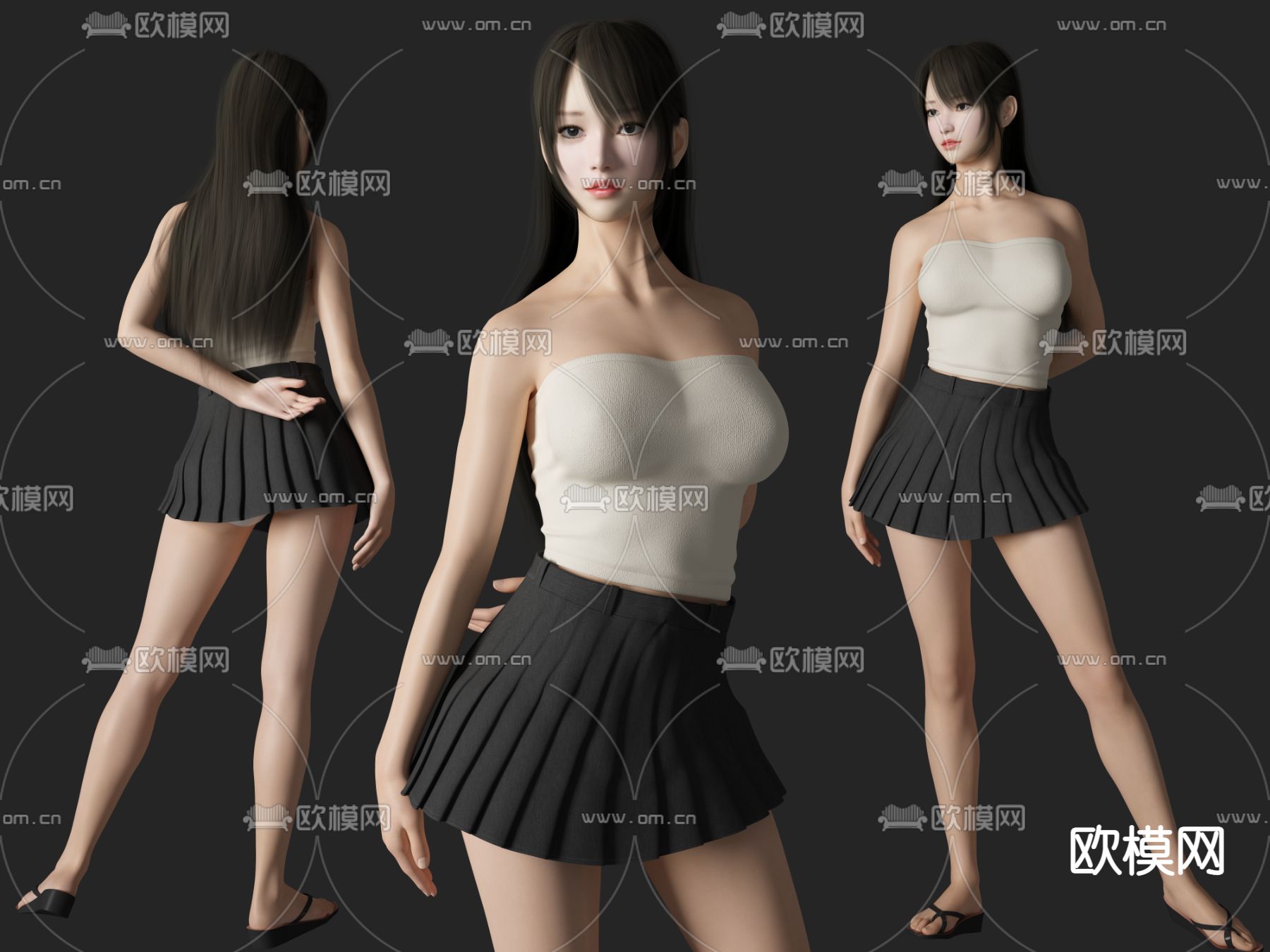 现代性感短裤美女人物su模型下载（渲染图1）