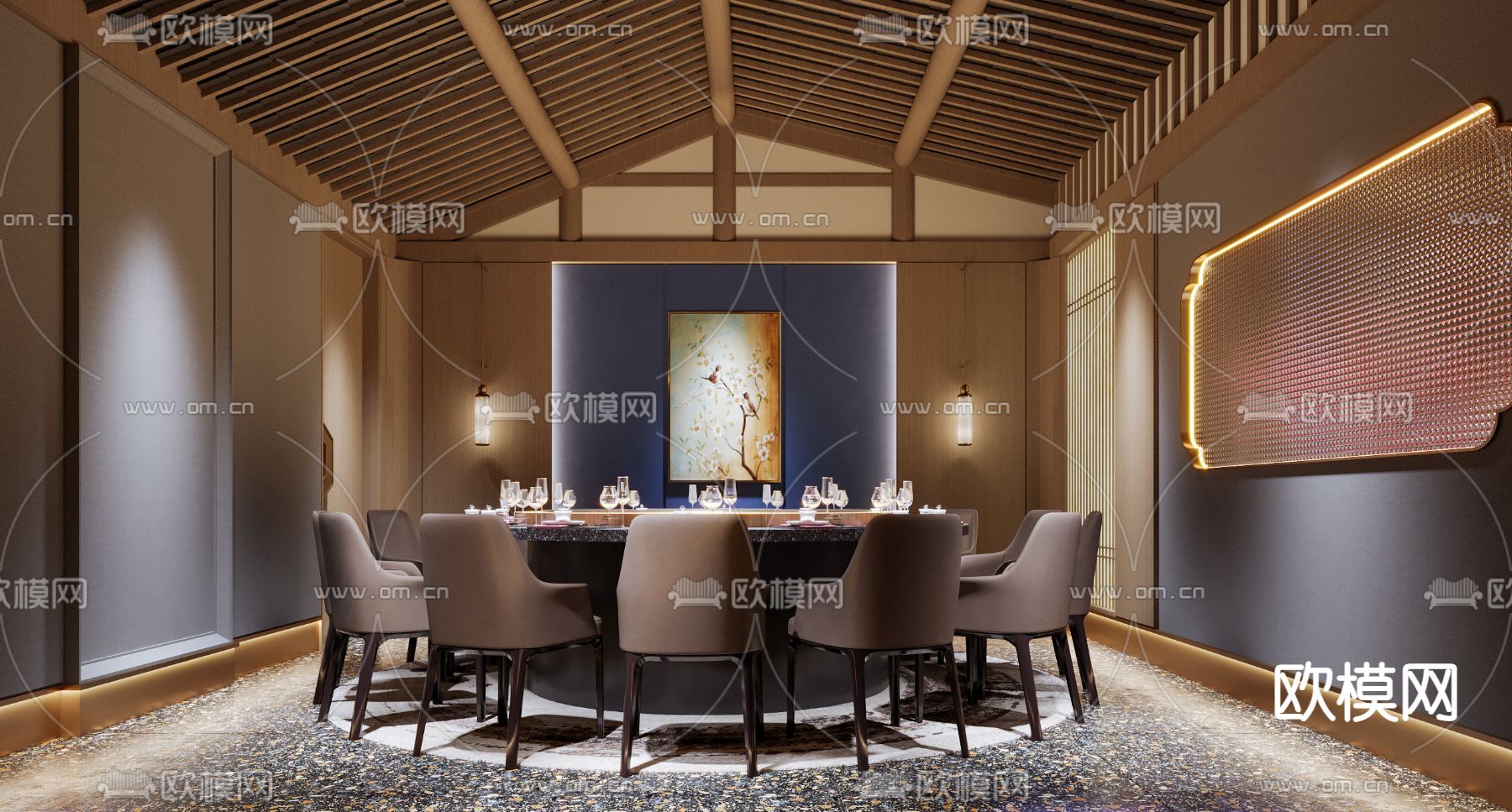 新中式餐厅包房3d模型