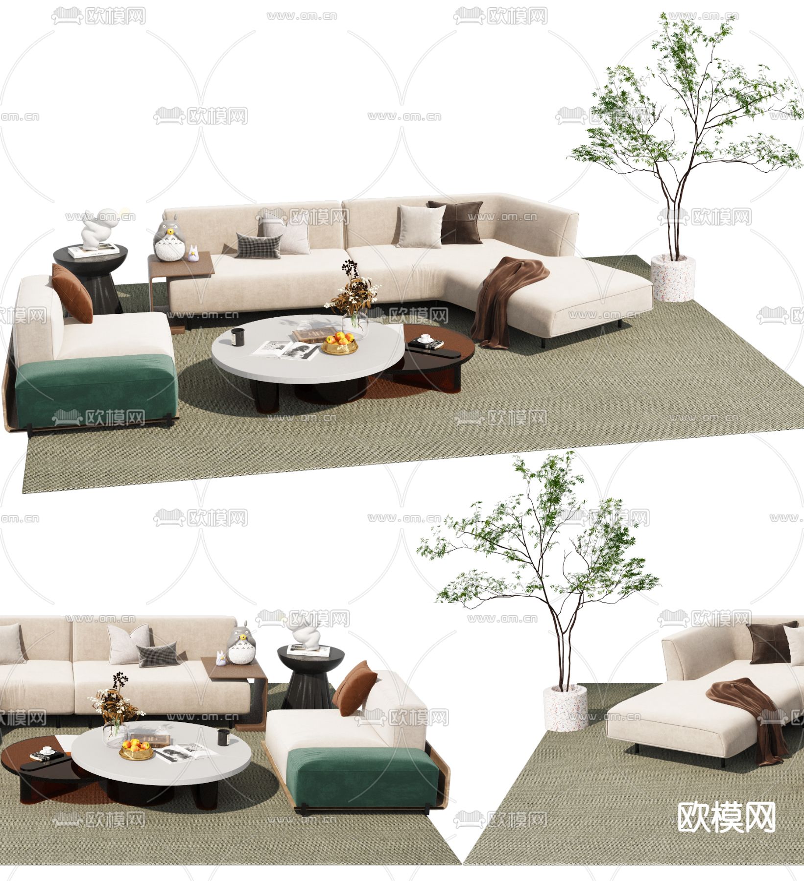 现代布艺转角沙发组合3d模型下载_ID11873094_3dmax免费模型-欧模网