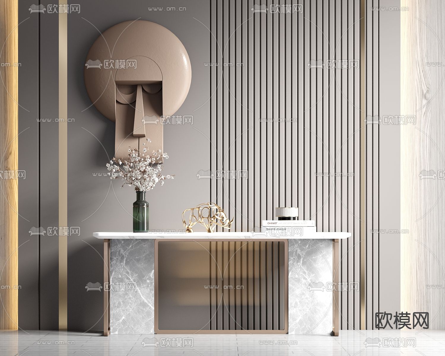 现代大理石端景条案3d模型下载