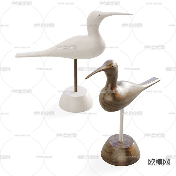 现代实木海鸟摆件3d模型下载(渲染图2)